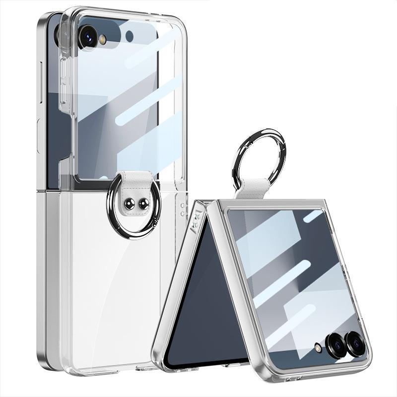 Suitable for Samsung Z Flip7 Mobile Phone Case Transparent Folding Screen Ring Type Small Fresh Pc Electroplating Protective Case