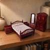 1:12 Scale Miniature Dollhouse Bedroom Furniture with Bedside Table, Wardrobe Standing Dressing