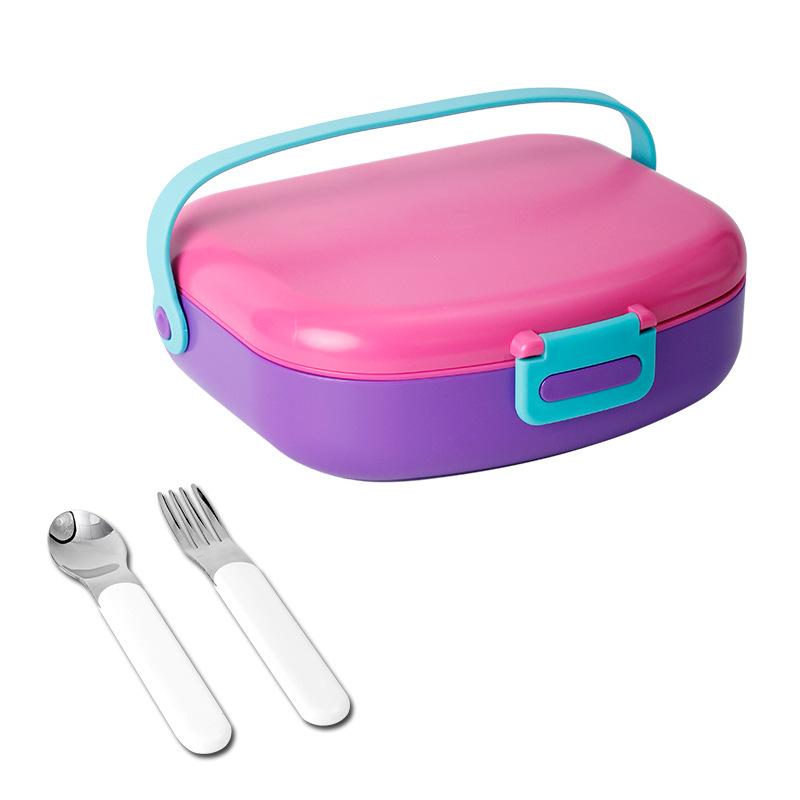 

Portable Bento with Fork and Spoon Lunch Box, Leakproof Plastic Food Container, Outdoor Camping Child Lunch Box, School Kids розовый