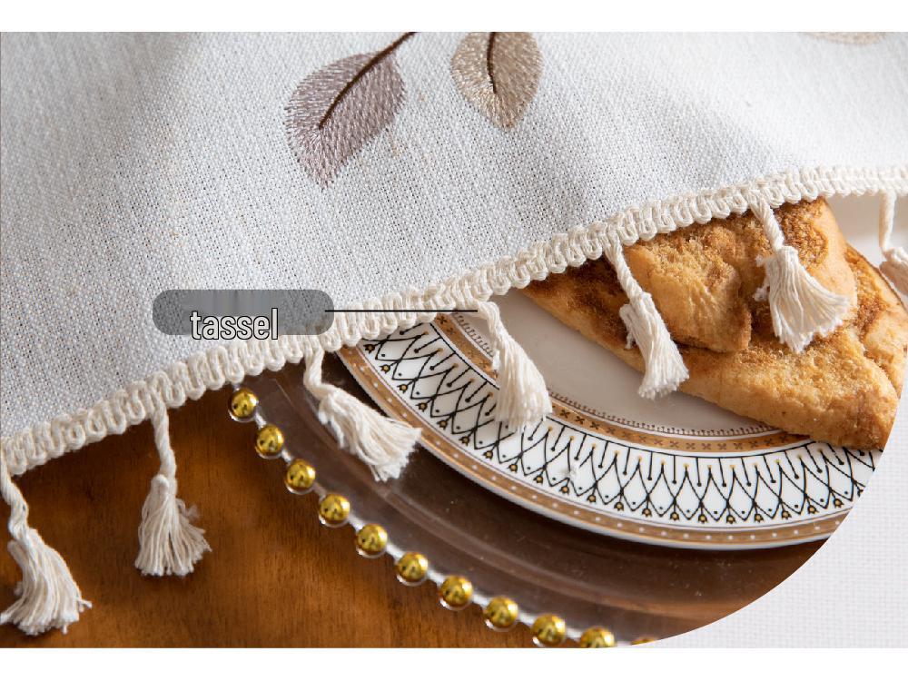 Jiexin European Style Embroidered Tablecloth - Coffee Leaves Design for Home Decor