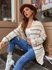 Over Size Striped Long Sleeve Cardigan Coat for Women Autumn Winter Casual Workwear