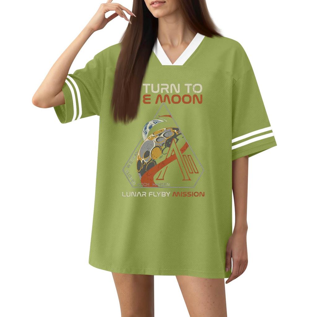 Women Fashion Short Sleeve V Neck Printed Sports Jersey T Shirt Top Casual Loose Fit Lightweight Breathable Fabric