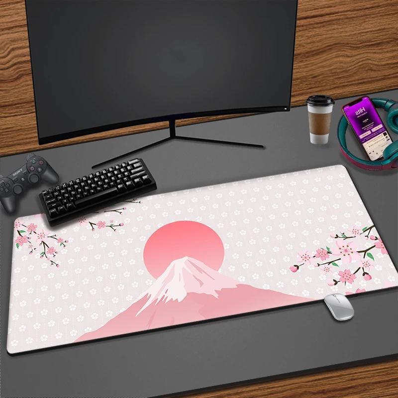 Japanese Pink Sakura Mouse Pad Gaming Office Fuji Cherry Blossom Mousepad XXL Keyboard Mat Non-Slip Laptop Computer Desk Carpet