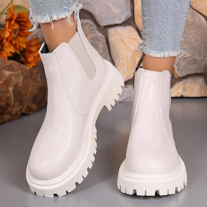 

Fashion Women s Solid Color Platform Chelsea Boots Slip On Soft Sole Pu Leather Ankle Boots Woman Comfortable Autumn Winter Botas Mujer 42 белый