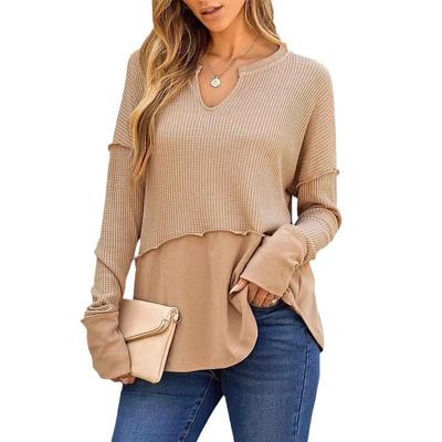 Women's Autumn and Winter Casual Solid Colour Long Sleeve Patchwork Solid Colour Loose Sweatshirt