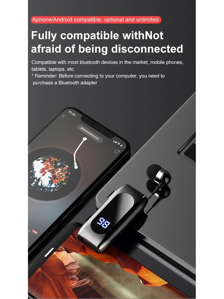 K55 Wireless Bluetooth Clip-on Earphones with Digital Display for 15-Hour Play - Perfect for Sports and Business.