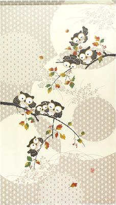 Noren Kobo Uggla Lyckoamulettserie Gardin med Rutig Spets Lycka 85 cm Bred x 150 cm med Löv och Sju Lyckliga 93514 Tryck, Halvlång Gardin,