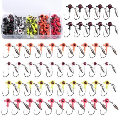 Goture Jig Spinner mit 5 Ajing Angel-Jigkopf-Set-Blättern, 50-teiliges Set, 1,75 g, Farben, Köder,