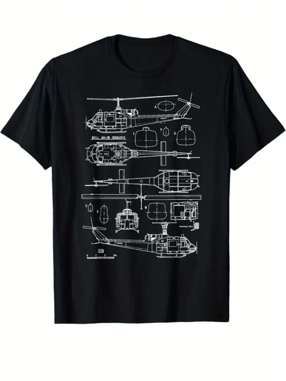 Mens AviationThemed Cotton TShirt with Cockpit Aircraft Instrument Panel Print Helicopter Airplane Schematics S