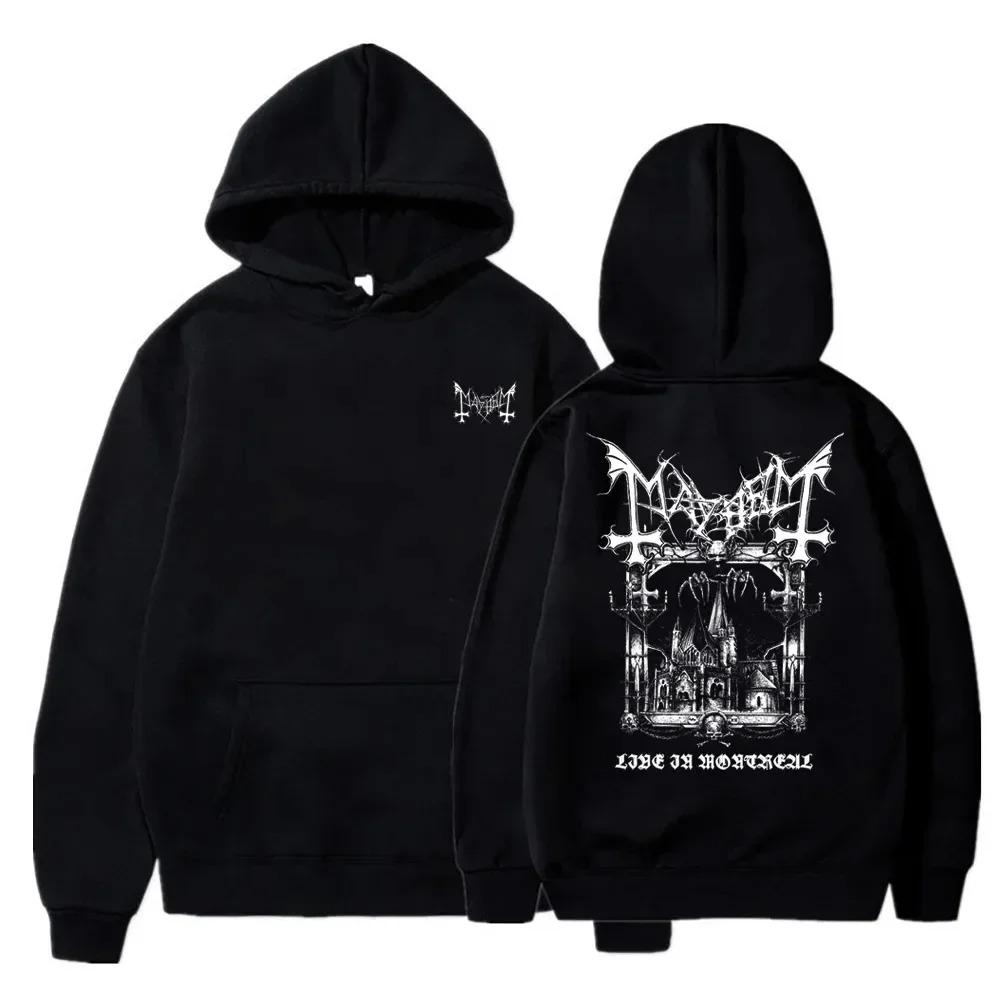 Hip-Hop Mayhem Black Metal Graphic Double-Sided Printing Pullover Hoodie Men's Women's Fashion Cool Streetwear Loose Couples
