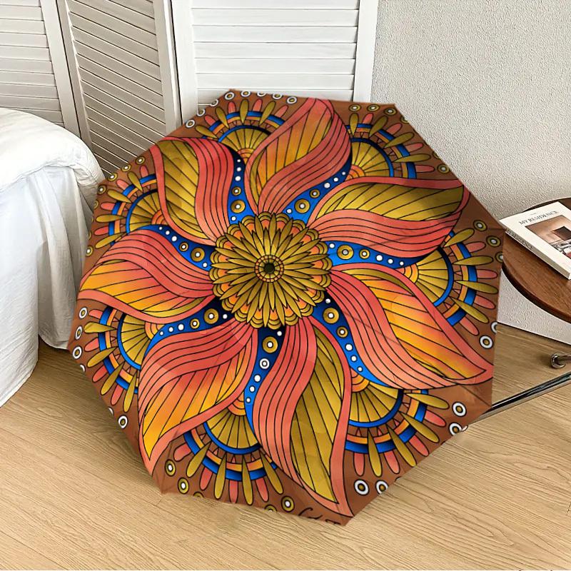 

1PC Abstract Floral Design Automatic 8-Bone Folding Umbrella - Durable Polyester & Iron Frame,Userfriendly Operation y250929190