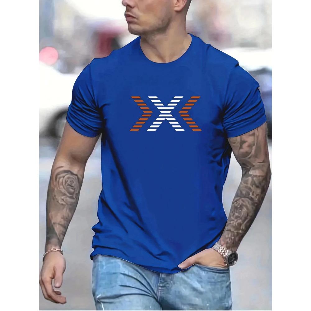 Men's Summer 100% Cotton Fashion Pattern Printed Loose Large Casual Round Neck Short Sleeve T-shirt  Casual Letter Pattern Tops