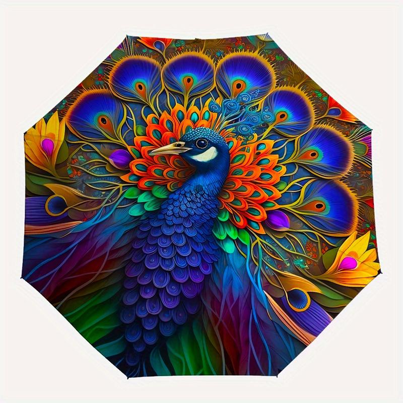 Colorful Peacock Feather Mandala Wall Art DecorUmbrellaPortable 3-Fold Compact Umbrella for Men & Women Gift