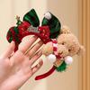 1 peça Tiara de Natal Ursinho Fofo com Orelhas Xadrez, Laço Vermelho e Verde e Pom-Pom - Acessório de Cabelo Festivo Macio e Confortável