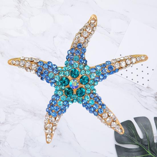 Cute Colorful Rhinestone Starfish Brooch Elegant Clothing Accessories Men Women Bag Hat Business Suit Lapel Pin Fashion Jewelry Gift