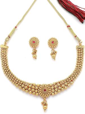 Classic Gold Plated Choker Necklace with Drop Earring Jewellery Set For Women & Girls|Suited for All Festive Occasions