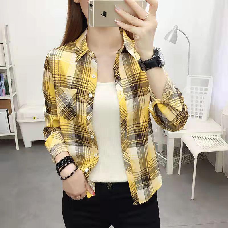 Women's Korean Style Plaid Shirt, Long Sleeve, Loose Fit, College Style Outerwear, 2025 Spring/Autumn Collection