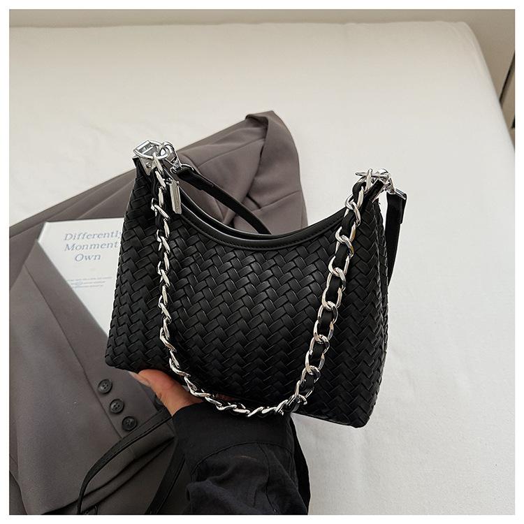 

Модная плетеная вручную сумка-ведро, трендовый нишевый дизайн, портативная наплечная сумка, новая цепочка, большая вместимость, сумка-мессенджер чёрный