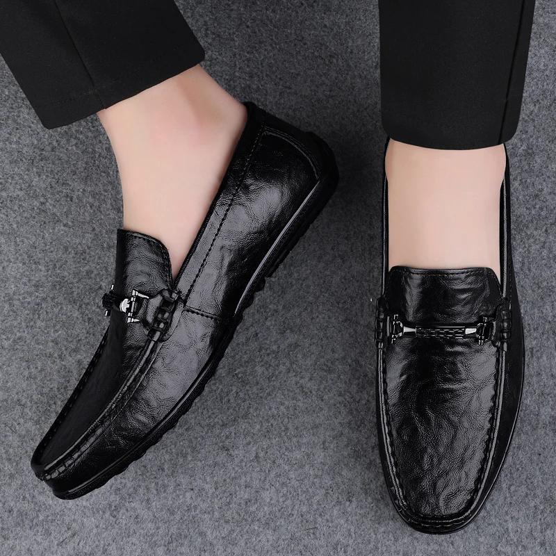 Fashion Luxury Brand Brown Loafers Genuine Leather Mens Business Formal Shoes Comfortable Casual Shoes Driving Footwear Breathable Mens