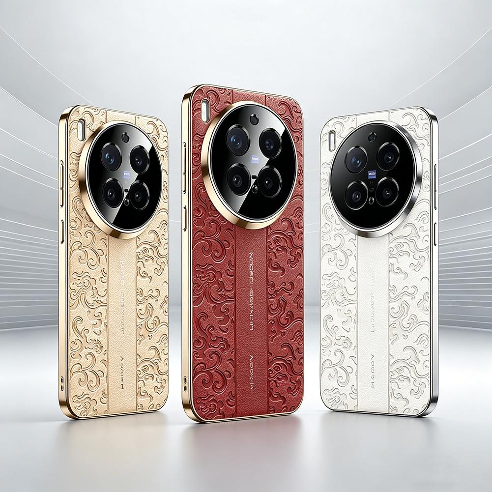 Luxury Auspicious Cloud Leather Plated Frame Case For VIVO X300 Ultra X300s X300 FE x300 Pro X200 FE vivo V70 Protect Cover