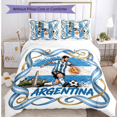 Argentina Football Printed Bedding 3 Piece Set Cozy Breathable Bed Cover Set As Housewarming Holiday Gift