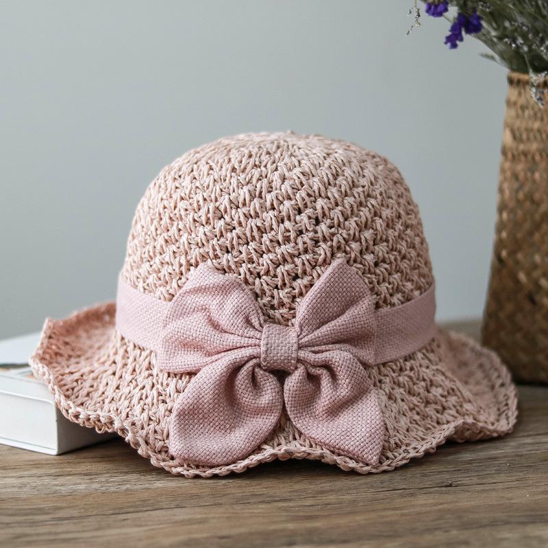 

Straw hat women s summer small edge casual literary style versatile bucket hat small top hat shade beach hat cool hat рожевий
