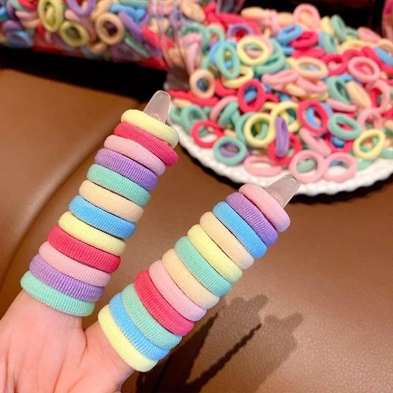 100Pcs/Set Women Elastic Hair Bands Girls Colorful Nylon Rubber Bands Headband Scrunchies Kids Ponytail Holder Hair Accessories