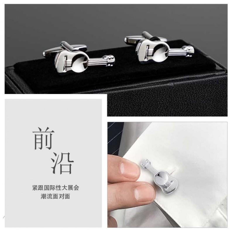Botões de Punho em Forma de Guitarra com Metal Prateado Eletrodepositado Brilhante para Camisa Masculina