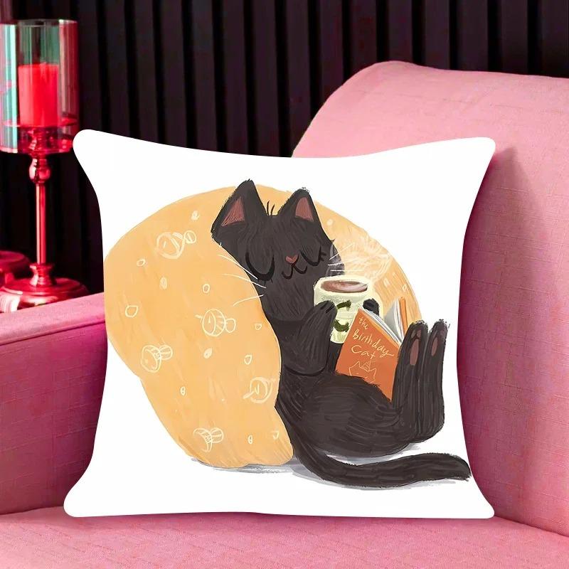 Cat Print Decorative Pillow Cover Car Sofa Square Cushion Pillow Cover