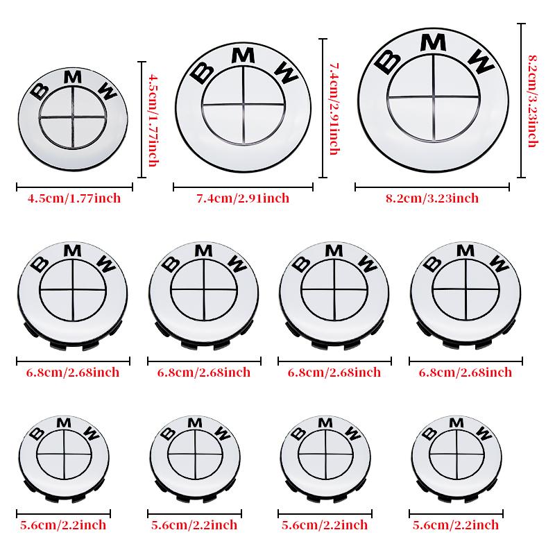 7Pcs Car Front Hood Emblem Wheel Hub Caps All White Logo For BMW M Logo G30 G31 G38 G11 G12 G20 G28 F10 F48 F49 G01 F20 F21 F22