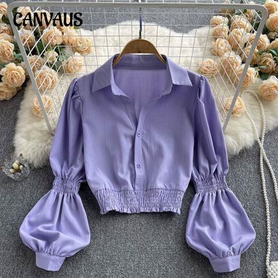 Top bluză cu mâneci bule Cămașă scurtă și elegantă temperament pentru femei