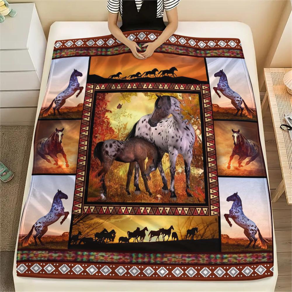 1Pc Horse Puzzle Print Flannel Blanket, High quality Comfortable for All Seasons, Home Decor, Warmth and Comfort, Perfect for Christmas Gifts