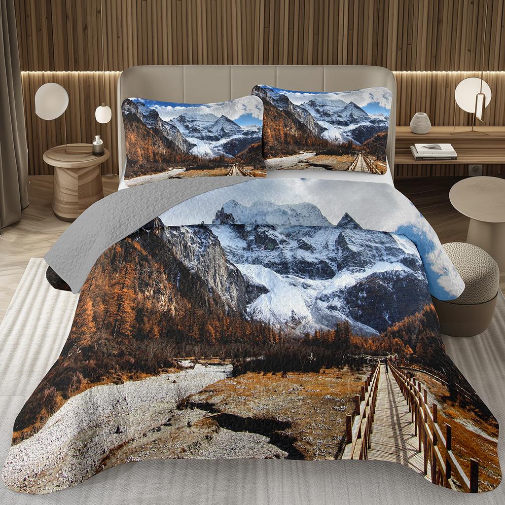 Tree Bedspread Nature Landscape Bedspreads for Boys Girls Reversible Grey Coverlet Set Modern Abstract Art Quilted Bedding Queen