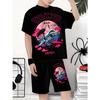 Boys' casual fashion sports outdoor set | 3D printed pattern, round neck short sleeved T-shirt and shorts
