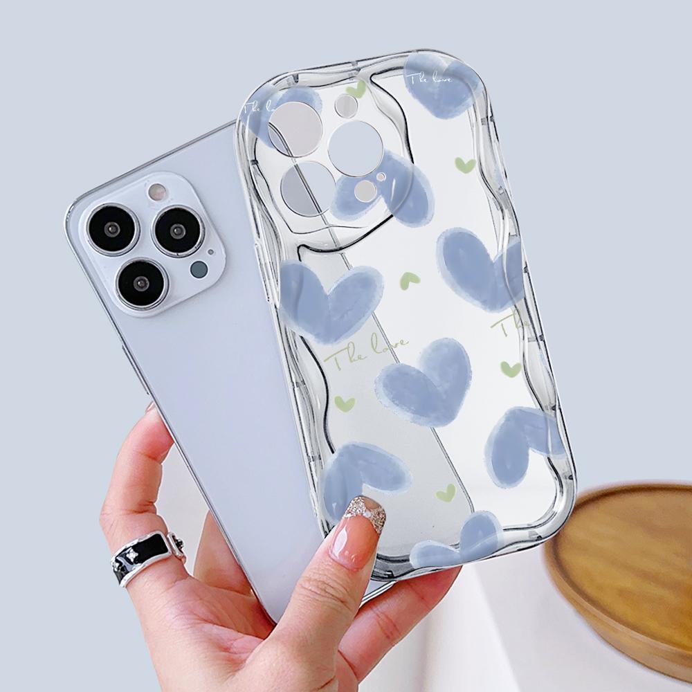 For iPhone 16 15 14 13 12 Samsung S24 S23 S22 A06 A13 A14 A15 A16 A55 Redmi Note 13 12 Love Hear Pattern Soft TPU Shockproof Wave Edge Phone Case
