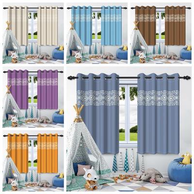2Pcs Simple Print Solid Color Blackout Curtains Grey Brown Blue Thermal Insulated Grommet Window Drapes for Bedroom Living Room