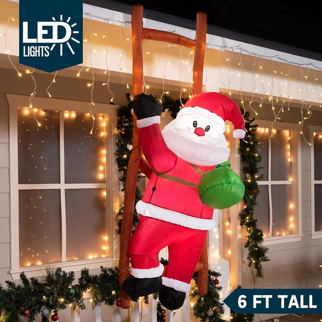 JOYFY 6 FT Christmas Inflatable Climbing Santa Hanging Inflatable Christmas Yard Decorations for Xmas Party Lawn Décor