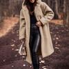Winter Plush Hooded Long Coat Women Solid Color Long Sleeve Autumn Single Button