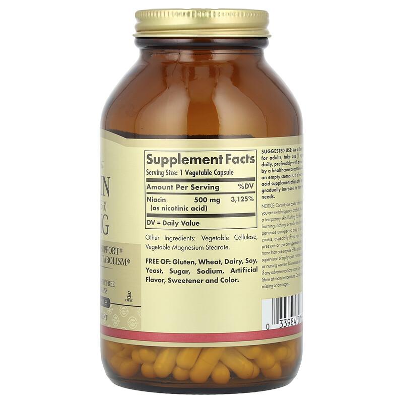 Niacyna (Witamina B3), 500 mg, 250 Kapsułek Warzywnych
