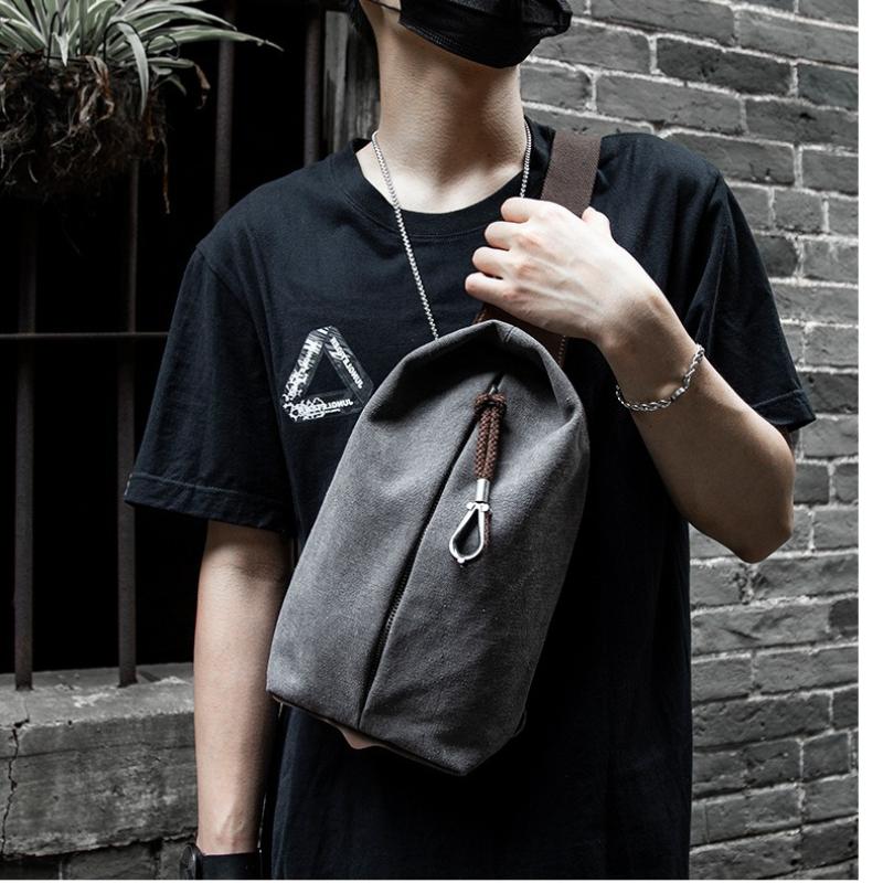 Men Canvas Chest Bag Large Capacity Crossbody Bags Retro Shoulder Bag Casual Student Messenger Bag