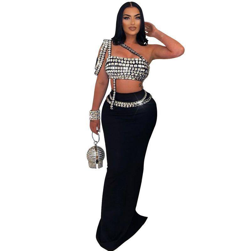 

C6972 European and American Fashion Women s Wear New Suspender Short Hot Drilling Skirt C6972-Black S