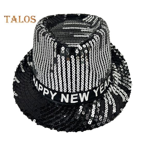 Paillettenhut, Happy New Year, Jazzhut, Vintage-Cowboy-Stil, Party-Club, Foto-Requisite, glitzernder Fedora, Kopfbedeckung für Erwachsene für Cosplays, Feiertage, Karneval