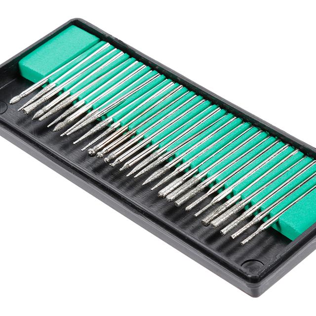 

30шт 1/8 (3mm) Набор алмазных борфрез Shank для шлифования стекла, драгоценных камней, металла, вращающиеся инструменты Dremel Craftsman 2,35 мм