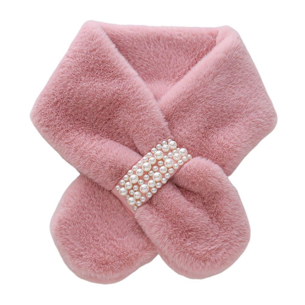 Cute Thickened Pearl Plush Scarf Soft Faux Rabbit Fur Korean Style Scarf Cross Warm Neck Warm Ring Women Girls