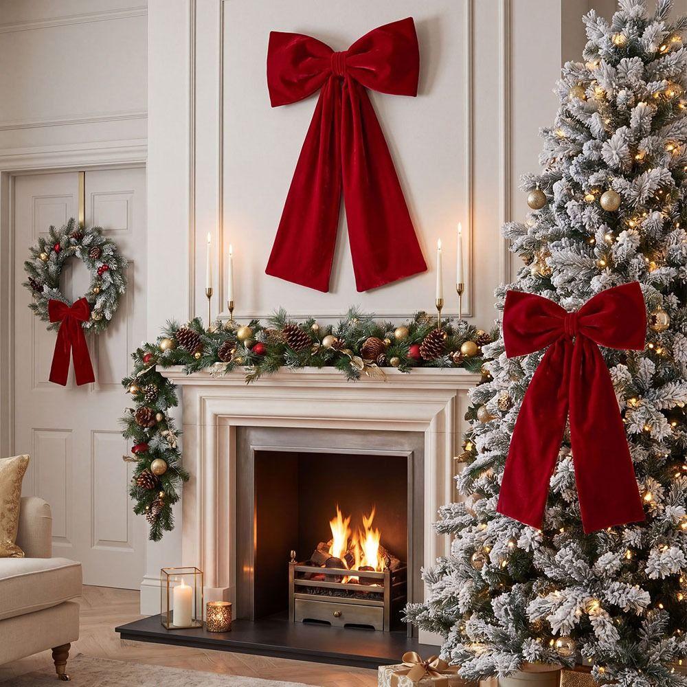 Red Christmas Bow Large Hanging Xmas Ornament New Bowknot Pendant Party Supplies