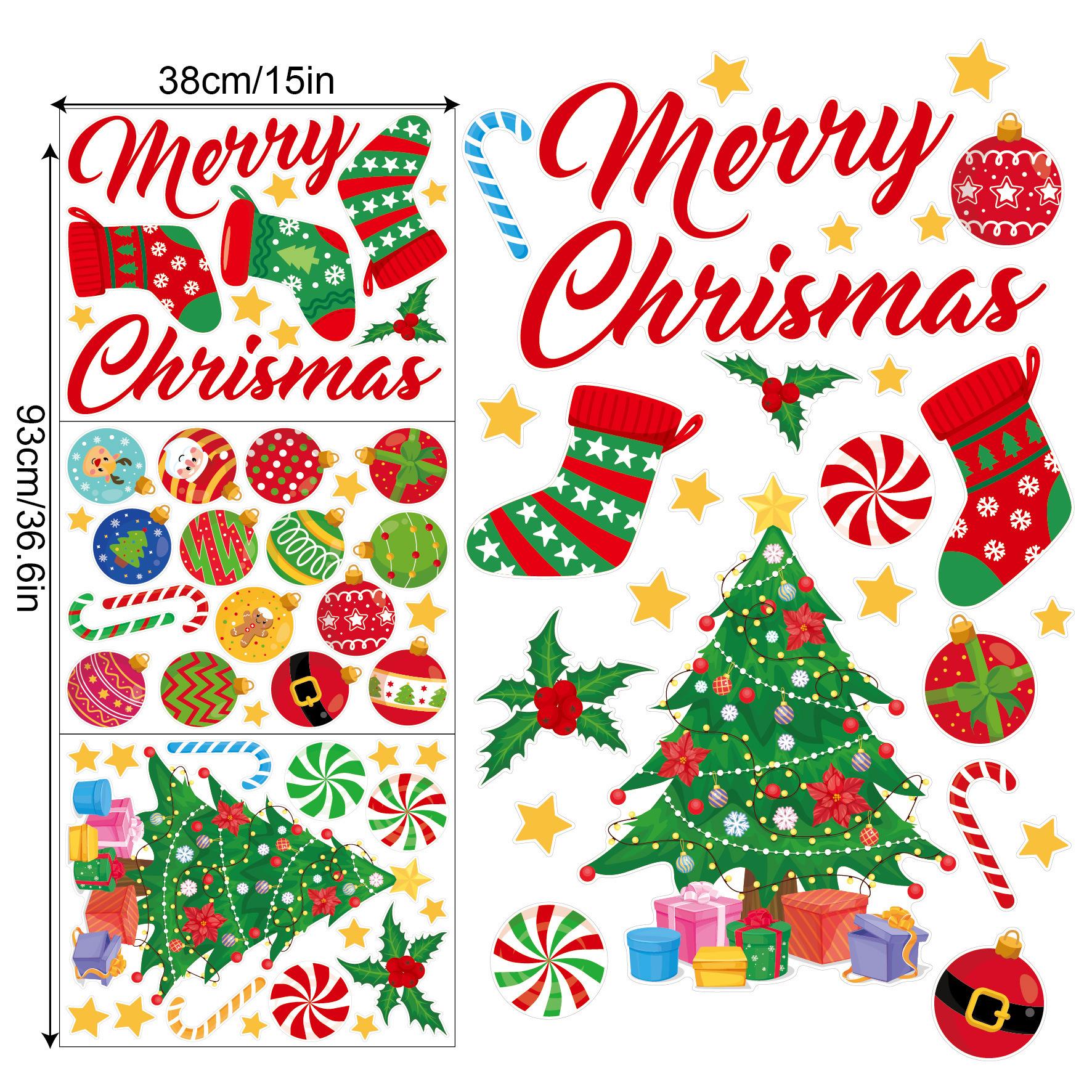 Christmas Wall Stickers Xmas Tree Candy Snowflake Pattern Self-adhesive PVC Sticker New Year Party Wall Window Decoration Decals
