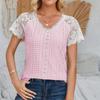 Women's Spring Summer V-neck Lace Splicing Loose Casual T-shirt