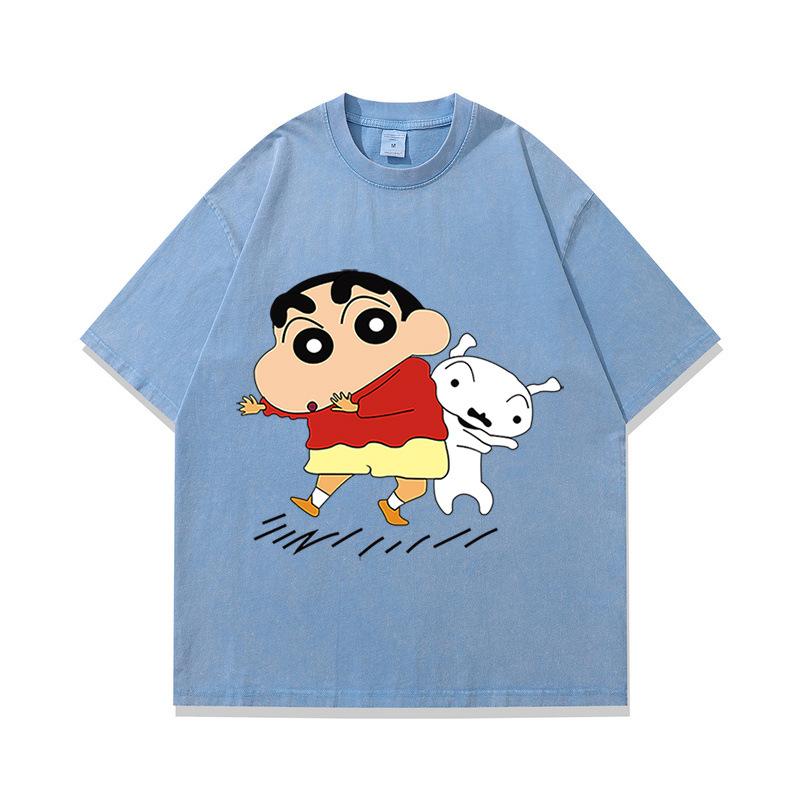Tide Brand American Retro Fried Color Old Short-Sleeved T-Shirt Japanese Animation Printing Multi-Color Heavy Cotton Half-Sleeve