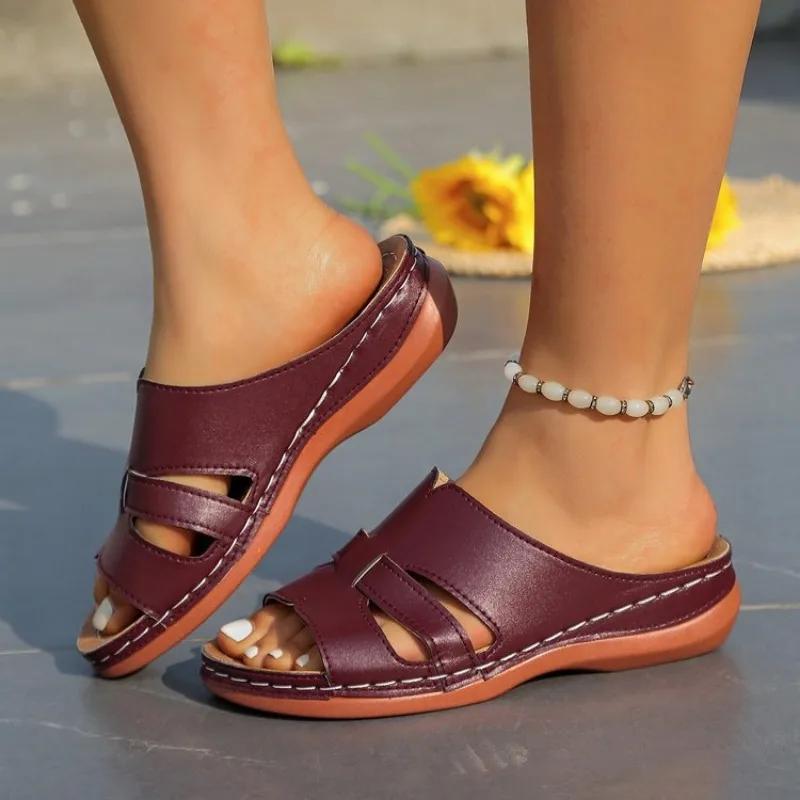 Fashion New Women Orthopedic Slippers Wedge Sandals Comfy Platform Ladies Casual Big Toe Retro Correction Sandal Plus Size 43