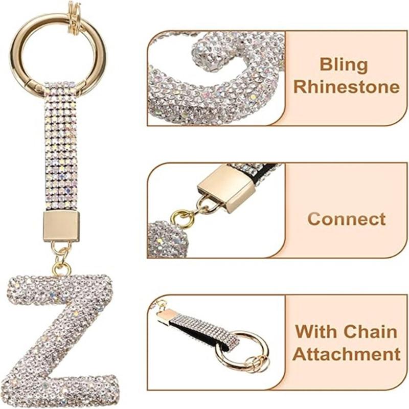 Elegant Rhinestones Studded Keychain Featuring Initial Letters, Lightweight Alloy Gift for Students and Professionals